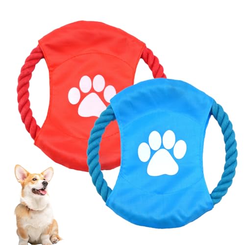 KASESSS 2 Stück Frisbee Hund, Hundefrisbee Bissresistan, Hunde FrisbeeS Baumwollseil, 18cm Hund FrisbeeS, Interessant Frisbee Hunde Perfekt für Hundetraining, Werfen, Fangen und Spielen (Blau,Rot) von KASESSS