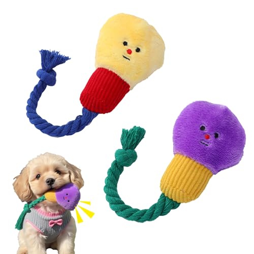 KASESSS 2 Stück Glühbirnen Hundespielzeug, Hundespielzeug Unzerstörbar, Anti Stress Welpenspielzeug, Dog Toys Welpe Kauspielzeug, hundespielzeug Quietschend Plüsch für Kleine Hunde Welpen Gelb Violett KASESSS 2 Stück Glühbirnen Hundespielzeug, Hundespielzeug Unzerstörbar, Anti Stress Welpenspielzeug, Dog Toys Welpe Kauspielzeug, hundespielzeug Quietschend Plüsch für Kleine Hunde Welpen Gelb Violett von KASESSS