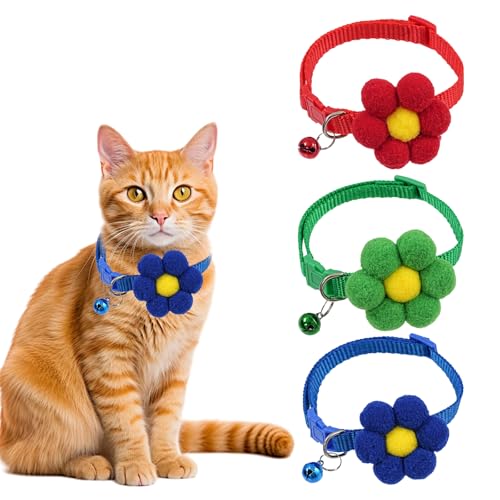 KASESSS 3 Stück Katzenhalsband, Halsband Katze Blumen, Katzen Halsbänder Weich, Katzen Halsband Verstellbar, Cat Collar mit Glocke, Katzenhalsbänder 19-32cm, Katze Halsband für Alle Hauskatzen KASESSS 3 Stück Katzenhalsband, Halsband Katze Blumen, Katzen Halsbänder Weich, Katzen Halsband Verstellbar, Cat Collar mit Glocke, Katzenhalsbänder 19-32cm, Katze Halsband für Alle Hauskatzen von KASESSS