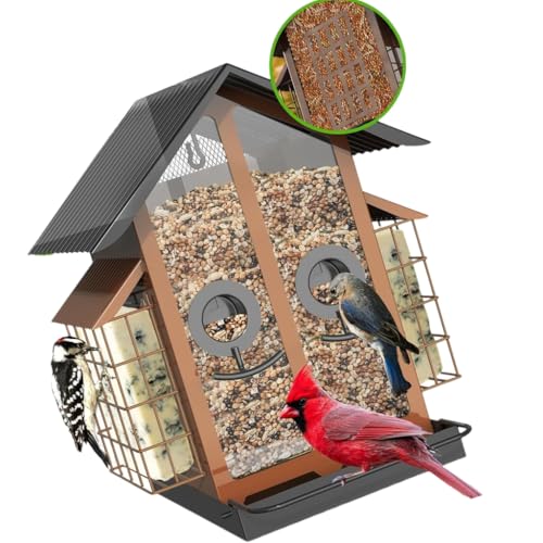KASFDBMO Vogelfutterstation mit großer Kapazität für Garten und Terrasse, Sitzstange Design mit Metallkonstruktion zum Aufhängen im Freien KASFDBMO Vogelfutterstation mit großer Kapazität für Garten und Terrasse, Sitzstange Design mit Metallkonstruktion zum Aufhängen im Freien von KASFDBMO