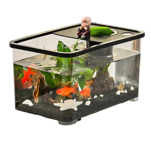 KASNLSAC All-in-One-Fischtank-Kit Plastik mit integriertem Design Easy Setup Aquarium für Betta Turtles Krabben Reptilien kompakte Wartungslebensraum hängen Schwarz von KASNLSAC