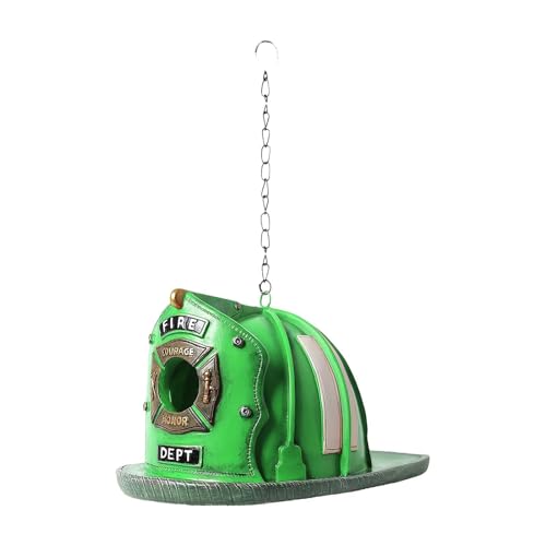 KASNLSAC Innen im Freien Vogelhaus Dekor im Retro-Feuerwehrhelm Form Langlebiger Harz für Gartenterrasse Einzigartige Frühlingsvögel Wilde Vögel füttern nach Hause Grün von KASNLSAC