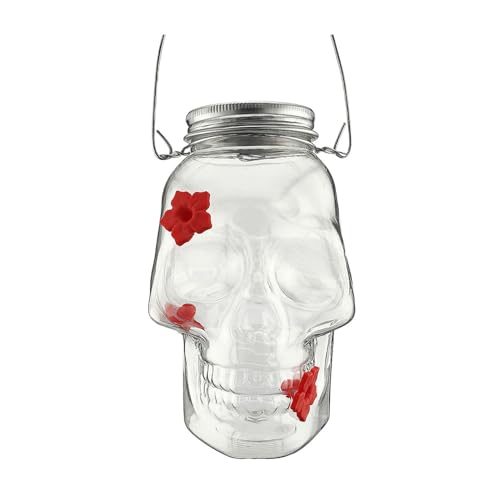 KASNLSAC Nature-inspirierte Halloween-Dekoration Hummingbird Feeder Skull Outdoor Hanging Jar mit 3 Blumenhäfen Garten Hinterhofdekor für Schädel von KASNLSAC