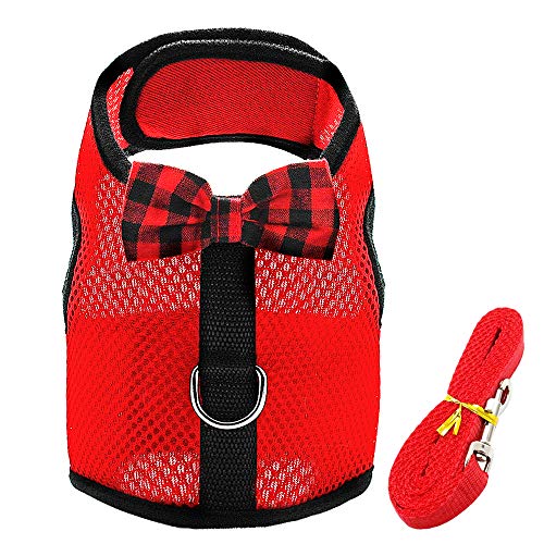 Haustierzubehör Atmungsaktives kleines Katzenhundkabelbaumweste Verstellbares Bowtie Nylon Mesh Welpen Kätzchen Kabelbaum Leine Set for Kaninchenstrustriemen (Color : Red, Size : M1) von KASUK