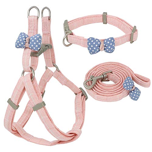 Haustierzubehör Hundekabelbaum Leinenkragen Set Verstellbares weiches niedliches Bogenkabelbaum for kleine Leine mit mittlerem Haustierkragen (Color : Pink, Size : M-1.5cm) von KASUK