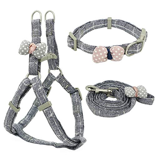 Haustierzubehör Hundekabelbaum Leinenkragen Set Verstellbares weiches niedliches Bogenkabelbaum for kleine Leine mit mittlerem Haustierkragen (Color : Silver, Size : M-1.5cm) von KASUK