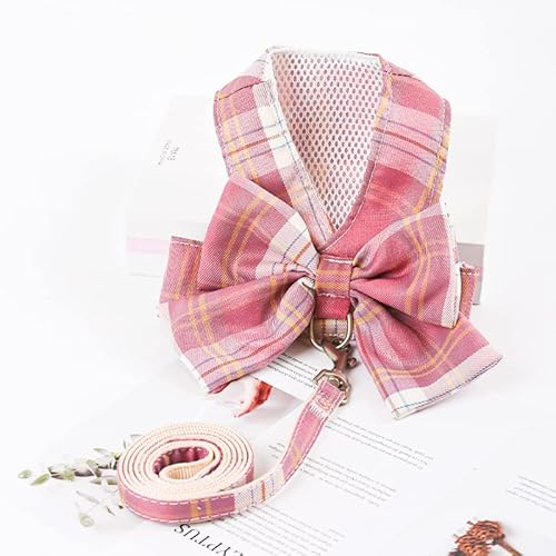 Haustierzubehör Hundekabelbaum und Leine Set atmungsablöschbar geprüfte Bowknot -Katzengurte for Hundeweste Puppy Hundekleidung Brustgurt (Color : Pink, Size : B) von KASUK