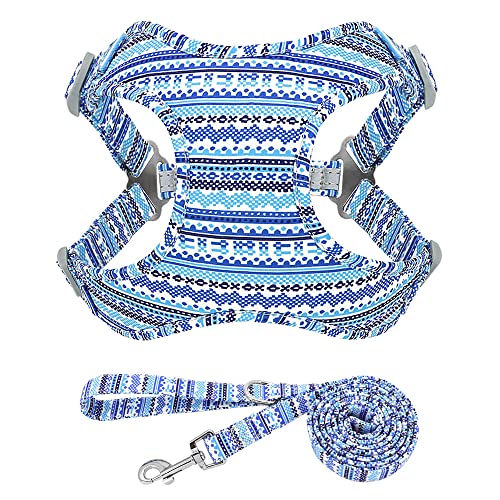 Haustierzubehör Mode Gedruckter Kabelbaum und Leinen -Set Reflective Hundekabelbaumweste for mittelgroße große Hunde (Color : Blue, Size : M1) von KASUK