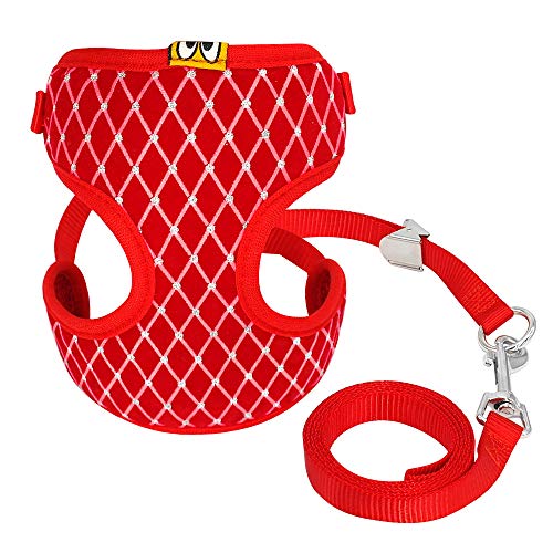 Haustierzubehör Niedliche Hundekatkabelbaumweste Weste Atmungsbares Mesh Haustierpaplergurt und Leine Set Kleiner Nylon weicher Haustier Brustband (Color : Red, Size : B) von KASUK