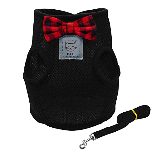 Haustierzubehör Niedliche kleine Katzenpapiergurt Leine Set Bowknot Weiches Mesh Hundekabelbaum Haustier Kätzchen Walking Weste Leine verstellbar (Color : Black, Size : B) von KASUK