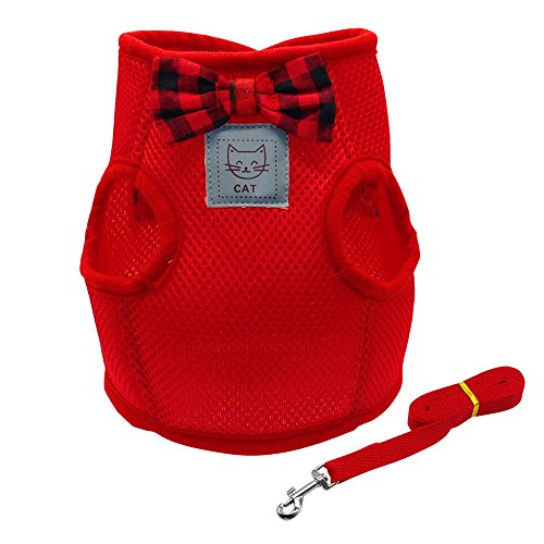 Haustierzubehör Niedliche kleine Katzenpapiergurt Leine Set Bowknot Weiches Mesh Hundekabelbaum Haustier Kätzchen Walking Weste Leine verstellbar (Color : Red, Size : B) von KASUK