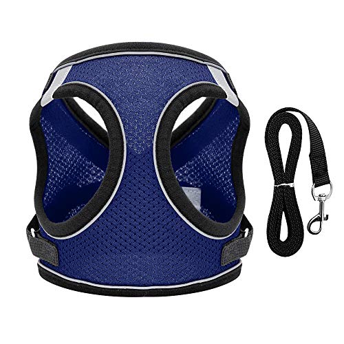 Haustierzubehör Reflektierendes Mesh Nylon Hunde Katzengurt Leine Set einstellbares Haustier Welpe Kätzchen Wandergurte Weste for kleine mittelgroße Hunde Katzen (Color : Navy Blue, Size : B) von KASUK