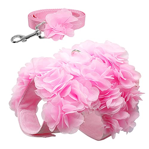 Haustierzubehör Rosa atmungsaktives Blumenhundkabelbaum Kleiner Hund Haustiergurt Leine Set Welpeweste for Hunde Brustgurt Leine Set (Color : Pink, Size : M1) von KASUK