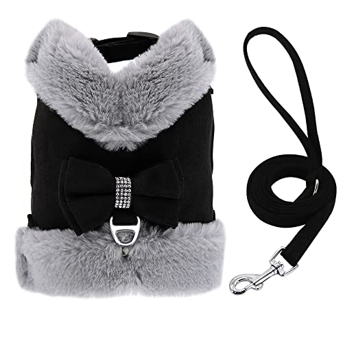 Haustierzubehör Süße Hundekatze Gurt Leine Set warme Winter Haustiere Welpe Kleidung Weste kleine Hundebelte Kleidung (Color : Black, Size : B) von KASUK