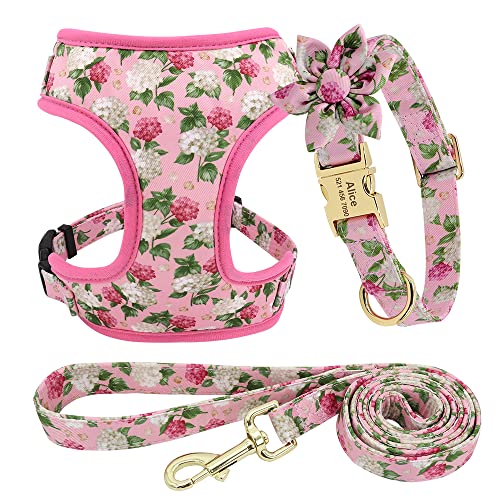 Haustierzubehör Verstellbarer Nylon -Netzkragen -Gurt Leine Set niedliche gedruckte Welpen Katzengurt Weste Leine for kleine mittelgroße Hunde (Color : Pink Sets, Size : A) von KASUK