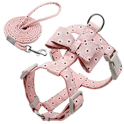 Haustierzubehör Verstellbarer Nylonhundkabelbaum Leine Set Pet Welpe Bowknotgurt Weste Walking Leine for kleine mittelgroße Hunde (Color : Pink, Size : B) von KASUK