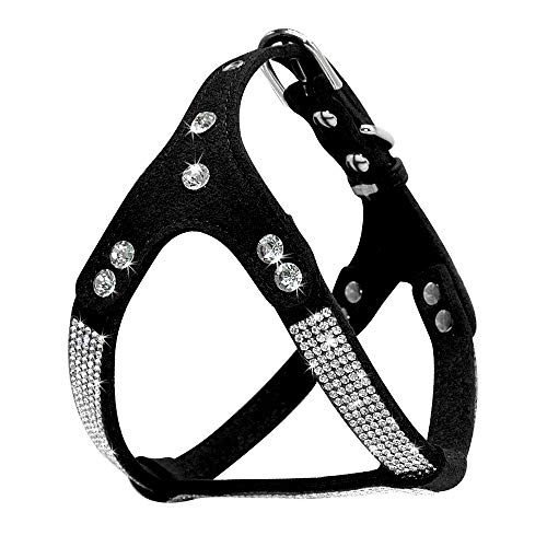 Haustierzubehör Weiche Wildleder Leder Welpe Hundegurt Strass Strass Haustierkatze Weste Gurte for kleine mittelgroße Hunde (Color : Black, Size : B) von KASUK