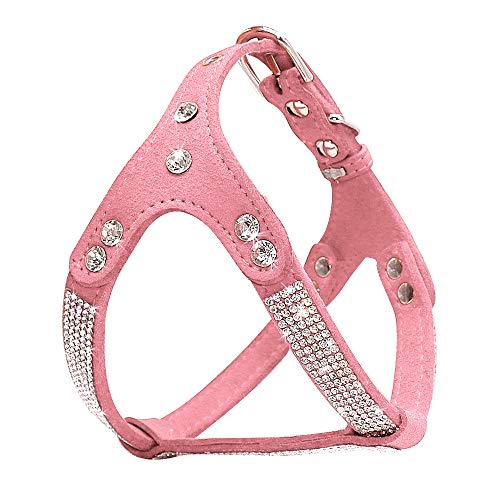 Haustierzubehör Weiche Wildleder Leder Welpe Hundegurt Strass Strass Haustierkatze Weste Gurte for kleine mittelgroße Hunde (Color : Pink, Size : B) von KASUK