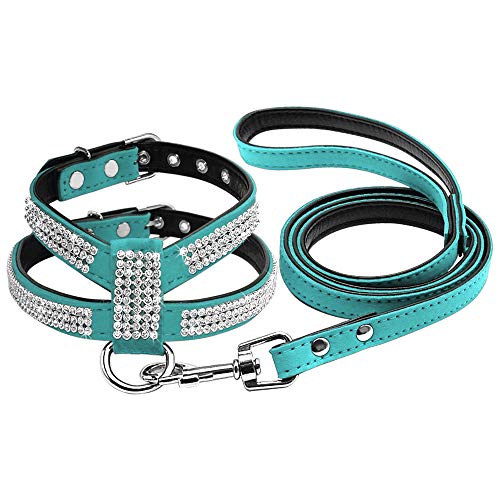 Haustierzubehör Weicher Bling -Strass -Hundekabelbaum Diamante Wildleder Leder Katze Welpe Kätzchen Leine Set for kleine mittelgroße Hund (Color : Blue, Size : B) von KASUK