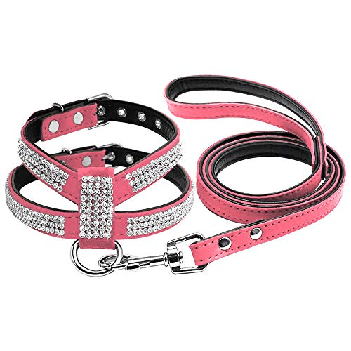 Haustierzubehör Weicher Bling -Strass -Hundekabelbaum Diamante Wildleder Leder Katze Welpe Kätzchen Leine Set for kleine mittelgroße Hund (Color : Light Pink, Size : A) von KASUK