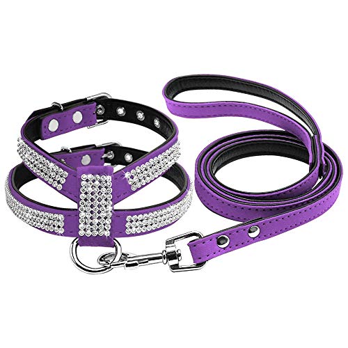 Haustierzubehör Weicher Bling -Strass -Hundekabelbaum Diamante Wildleder Leder Katze Welpe Kätzchen Leine Set for kleine mittelgroße Hund (Color : Purple, Size : A) von KASUK