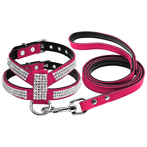 Haustierzubehör Weicher Bling -Strass -Hundekabelbaum Diamante Wildleder Leder Katze Welpe Kätzchen Leine Set for kleine mittelgroße Hund (Color : Rose, Size : A) von KASUK