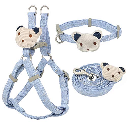 Haustierzubehör Weiches Hundekabelbaum Leinenkragen Set Verstellbare Cartoons Bärenhundkabelbaum for kleine mittelgroße Haustiere Katzenkragen Leine (Color : Blue, Size : M-1.5cm) von KASUK