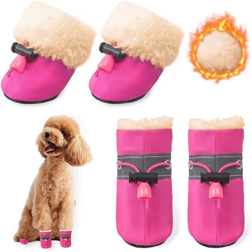 Dog Snow Hundeschuhe Winter,4 Stück Stiefel für Hunde,Schneestiefel Hunde,Geeignet für Kleine Und Mittelgroße Hunde, rutschfest Und Warm, für Outdoor-Aktivitäten Geeignet, Waschbar (S, Rosa) von KATELUO