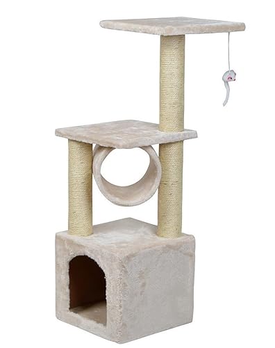 KATIDO Kratzbaum mit Katzen-Tunnel 92 cm beige von KATIDO