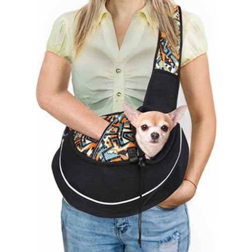 Hundetragetasche, Welpen-Tragetasche mit Aufbewahrungstasche, handfrei, verstellbare Netztasche für Katze, Kätzchen, Crossbody-Tasche für Outdoor-Reisen, Sicherheitsgeschirr (bis zu 4,5 kg) (gemischt, von KATITAIMAI