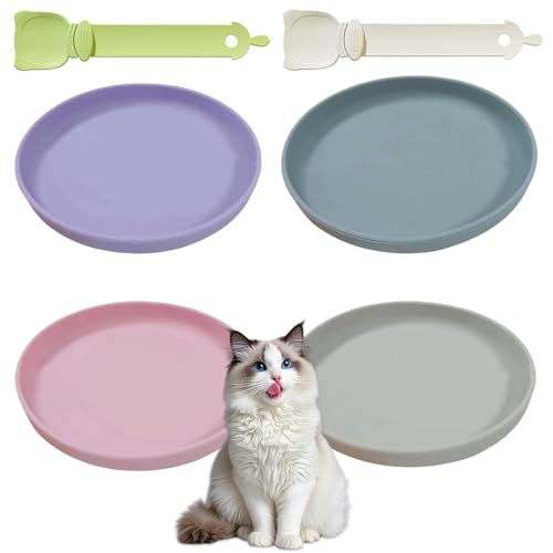 2 Katzenschüsseln mit breitem Boden + 2 Katzenklammern, rutschfeste Silikonschüsseln für Katzen, Hunde und Kaninchen, Trocken- und Nassfutter und Wasserschalen für den allgemeinen Gebrauch von KATLKIU