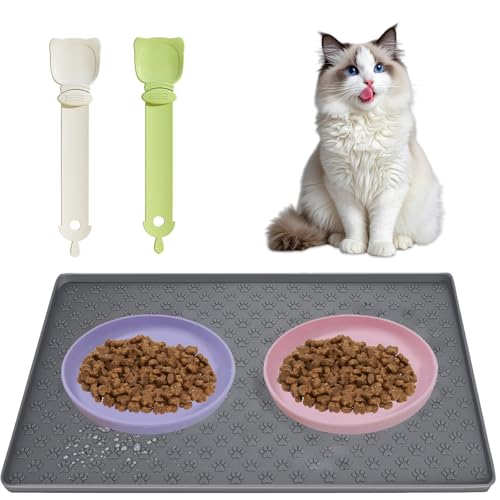 2 Katzenschüsseln mit breitem Boden + 2 Katzenklammern, rutschfeste Silikonschüsseln für Katzen, Hunde und Kaninchen, Trocken- und Nassfutter und Wasserschalen für den allgemeinen Gebrauch von KATLKIU