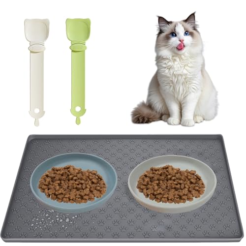 2 Katzenschüsseln mit breitem Boden + 2 Katzenklammern, rutschfeste Silikonschüsseln für Katzen, Hunde und Kaninchen, Trocken- und Nassfutter und Wasserschalen für den allgemeinen Gebrauch von KATLKIU