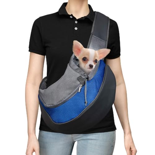 Hundetragetasche, Transporttasche für Hunde mit zwei Schultern, atmungsaktives Netzgewebe, Tragetasche und Reisetasche für Katzen und Welpen (Blau, L) von KATLKIU