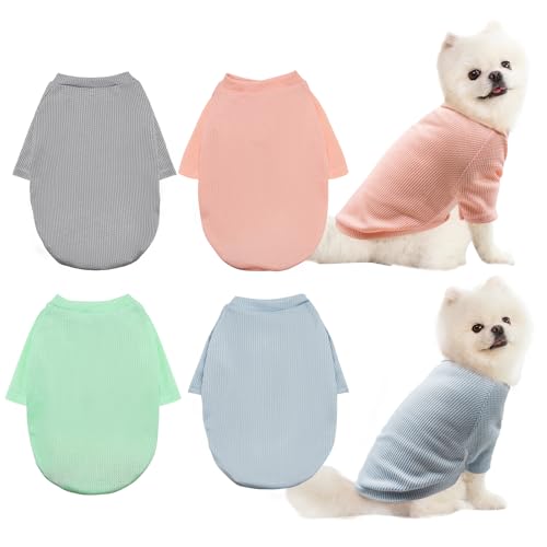 KATOLK Gestreifte Hunde-Shirts, Waffelmuster, Hundekleidung für kleine und mittelgroße Hunde, dehnbar, leicht, weich und atmungsaktiv, für Chihuahua, 4 Stück KATOLK Gestreifte Hunde-Shirts, Waffelmuster, Hundekleidung für kleine und mittelgroße Hunde, dehnbar, leicht, weich und atmungsaktiv, für Chihuahua, 4 Stück von KATOLK