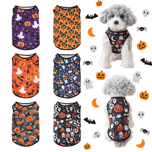 KATOLK Hundebekleidung für kleine Hunde, weich und atmungsaktiv, für Welpen, Kätzchen, Hunde-Shirts für Haustiere, Katzen, Sommer-T-Shirts, ärmellose Westen für Yorkies (Happy Halloween, Größe M) von KATOLK