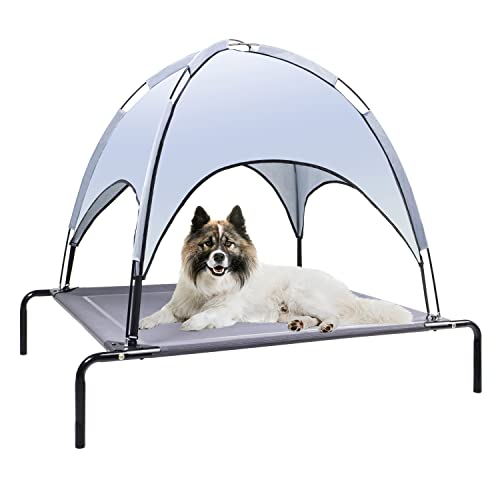 Erhöhtes Hundebett für mittelgroße und große Hunde, kühlendes erhöhtes Outdoor-Haustierbett mit Sonnenschutz-Baldachin, robuster Stahlrahmen mit atmungsaktivem quadratischem Netz, Grau Erhöhtes Hundebett für mittelgroße und große Hunde, kühlendes erhöhtes Outdoor-Haustierbett mit Sonnenschutz-Baldachin, robuster Stahlrahmen mit atmungsaktivem quadratischem Netz, Grau von KAWAMOPET