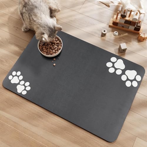 Futtermatte für Hunde, rutschfest, saugfähig: große Größe, 40 x 60 cm, Grau, waschbar, leicht zu reinigen, für Katzenfutter und Wassernäpfe, Matten für Welpen und Kätzchen, rutschfest von KAZOLEN