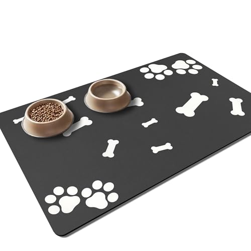Hundefutter Matte Absorbierend Anti-Rutsch: Grau große Haustier Fütterung Matte 40x60cm personalisierte Gummi Katze Platzset für Wassernapf von KAZOLEN