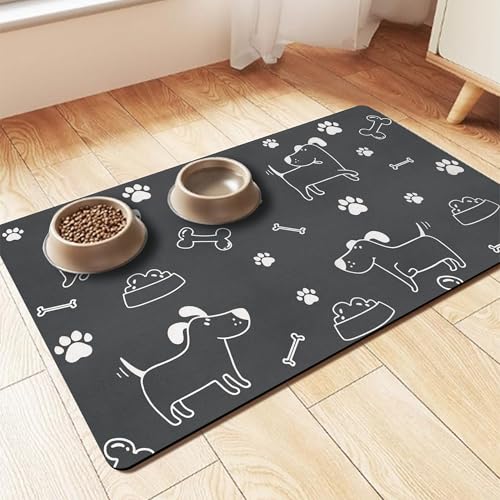 KAZOLEN Hundefutter Matte Absorbierend Anti-Rutsch: Grau große Haustier Fütterung Matte 40x60cm personalisierte Gummi Katze Platzset für von KAZOLEN