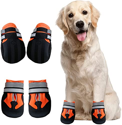KAZOLEN Hundeschuhe, wasserdicht, Schutzstiefel für Hunde, rutschfeste & reflektierend mit Klettverschluss, Gurte für Welpen und kleine mittelgroße Hunde (S) von KAZOLEN