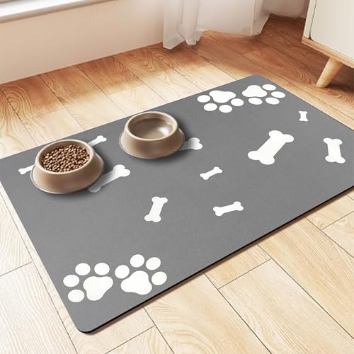 Hundenapf-Matte, saugfähig, rutschfest: Grau, 40 x 60 cm, Katzenfutter-Matten, Futternapf, Platzset, Gummi, rutschfest, für Welpen, Kätzchen, Futter und Wassernapf, waschbar, leicht zu reinigen, kein von KAZOLEN