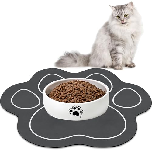 Rutschfeste Hunde-Futtermatte Gummi: große Größe 40 x 60 cm Welpenpfotenform grau waschbar leicht zu reinigen schnell braten für Haustiere Näpfe Futter und Wasser saugfähiges Tischset, Hundezubehör von KAZOLEN