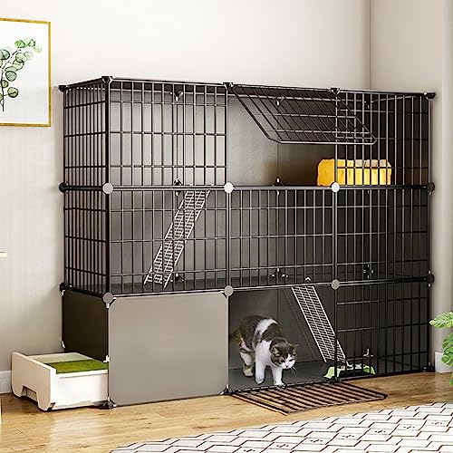 Abnehmbarer Katzen-Laufstall, Metalldraht-Zwinger, Katzenkäfige für den Innenbereich, groß, mit Katzentoilette, Katzenhäuser, Kiste, großer Übungsort für Katzen im Innenbereich (Größe: 54,7" Abnehmbarer Katzen-Laufstall, Metalldraht-Zwinger, Katzenkäfige für den Innenbereich, groß, mit Katzentoilette, Katzenhäuser, Kiste, großer Übungsort für Katzen im Innenbereich (Größe: 54,7" von KAZUP