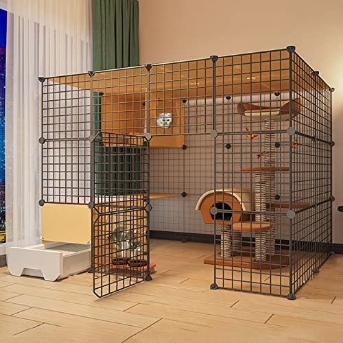 Katzenlaufstall, Katzenkäfig, selbstgebauter Kaninchenlaufstall für Haustiere mit Tür und geschlossener Katzentoilette, Kleintierkäfig für Kätzchen, Meerschweinchen, Hasen und Chinchillas, i von KAZUP