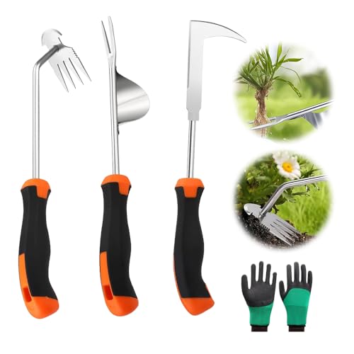 KBIBCK Unkrautstecher Edelstahl, 3 Stück Gartenarbeit Hand Unkrautstecher mit Gummigriff, Handjätgerät für Den Garten, Unkraut Entferner Gerät, Manueller Weede zum Graben, Jäten, Umpflanzen,Entwurzeln von KBIBCK