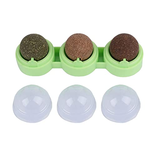 3-teiliges Katzenminze-Bälle-Set, interaktives, leichtes Kätzchen-Katzenspielzeug für Wand, Boden, grün, grüne Basis, 3-in-1 von KBOLAE