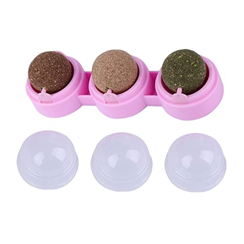 3-teiliges Katzenminze-Bälle-Set, interaktives, leichtes Kätzchen-Katzenspielzeug für Wand, Boden, rosa, rosa Basis, 3-in-1 von KBOLAE