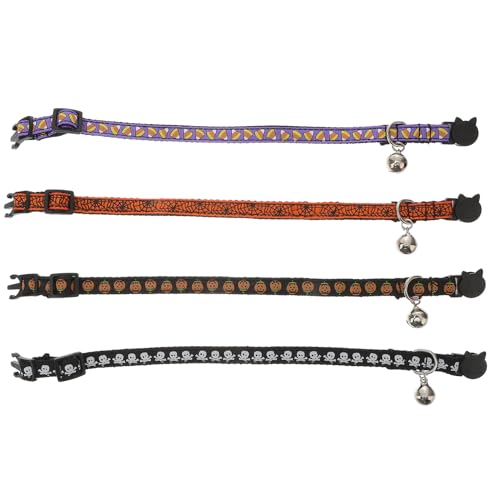 Halloween-Hundehalsband, lustige Katzen- und Hunde-Halsbänder mit Glöckchen, Totenkopf, Kürbis, Süßigkeiten-Designs für festliches Haustier-Cosplay, 4 Stück Halloween-Hundehalsband, lustige Katzen- und Hunde-Halsbänder mit Glöckchen, Totenkopf, Kürbis, Süßigkeiten-Designs für festliches Haustier-Cosplay, 4 Stück von KCHSRKHXC