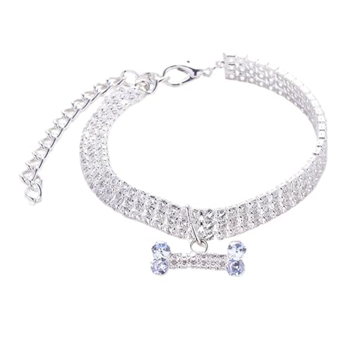 Hundehalsband - 3 Reihen Strassknochen Anhänger, 3 Reihen Strass, Elegante Hochzeitskatze und Hund Kleiner Haustierschmuck, Party -Accessoire von KCHSRKHXC